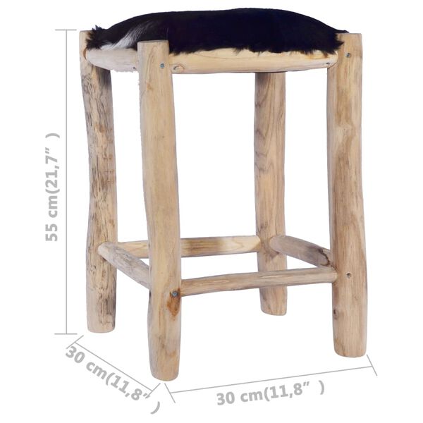 vidaXL Tabouret de bar Cuir de chèvre véritable et bois de teck massif