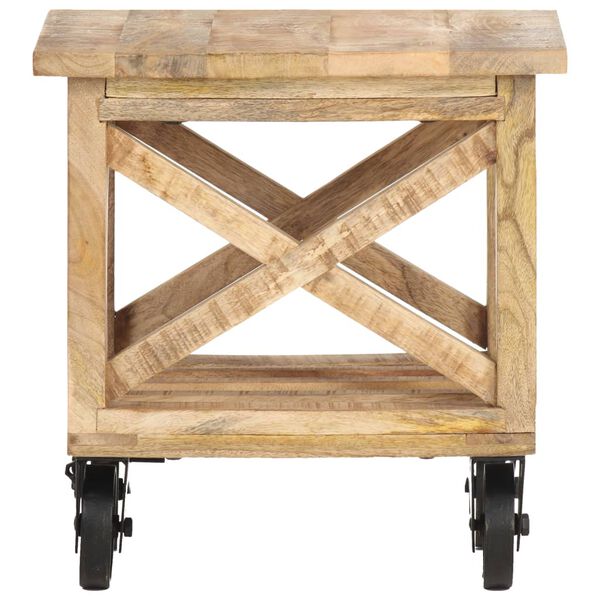 vidaXL Table d'appoint avec roues 40x40x42 cm Bois de manguier brut