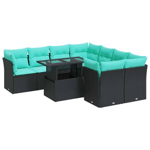 vidaXL Salon de jardin avec coussins 9 pcs noir r&eacute;sine tress&eacute;e acacia