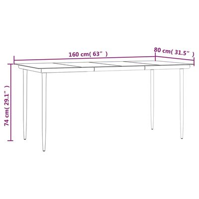 vidaXL Table à dîner de jardin Noir 160x80x74 cm Acier et verre trempé