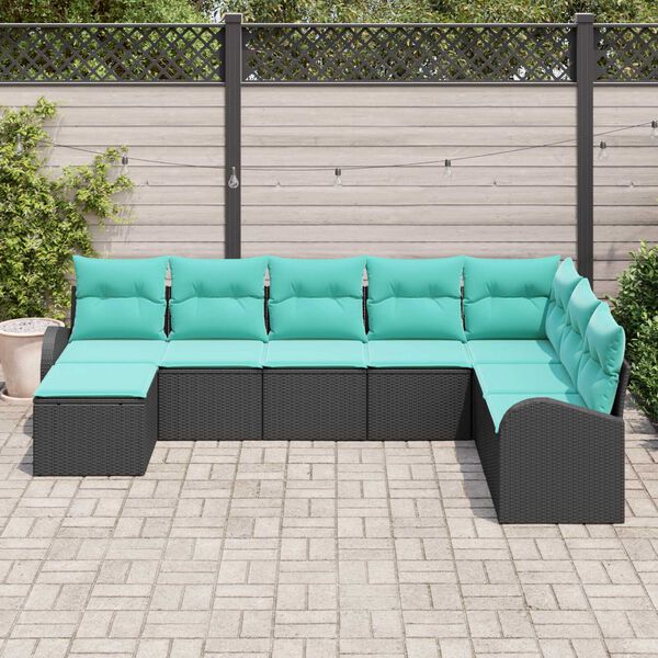 vidaXL Ensemble de Canapés 8 pcs Noir et turquoise polyrotin