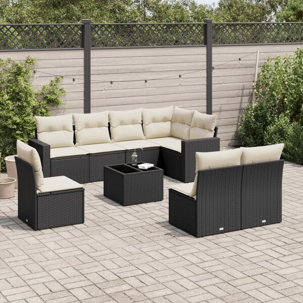 vidaXL Salon de jardin 9 pcs avec coussins noir r&eacute;sine tress&eacute;e