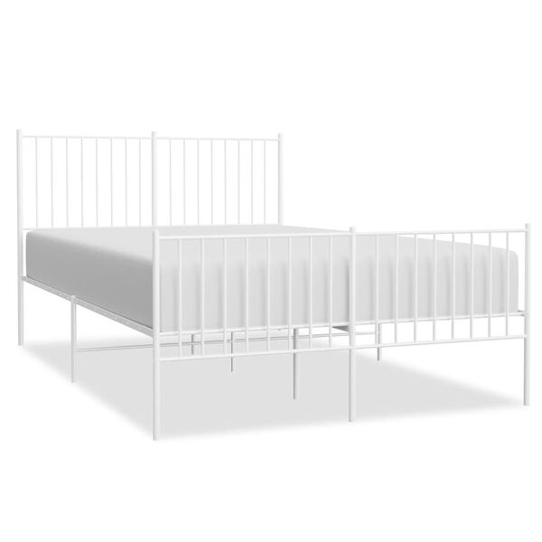 vidaXL Cadre de lit m&eacute;tal sans matelas et pied de lit blanc 135x190 cm