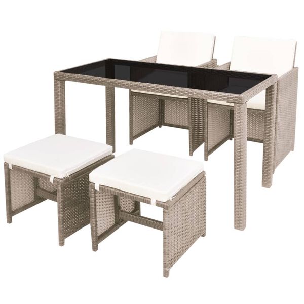 vidaXL Ensemble &agrave; manger d'ext&eacute;rieur avec coussins 5 pcs Rotin Beige
