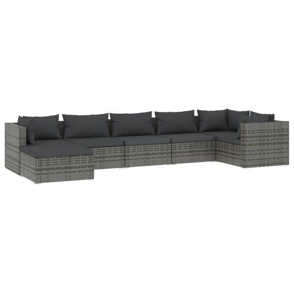 vidaXL Salon de jardin 7 pcs avec coussins R&eacute;sine tress&eacute;e Gris