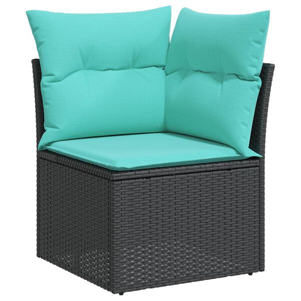 vidaXL Salon de jardin 9 pcs avec coussins noir résine tressée