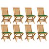 vidaXL Chaises de jardin et coussins vert lot de 8 Bois de teck massif