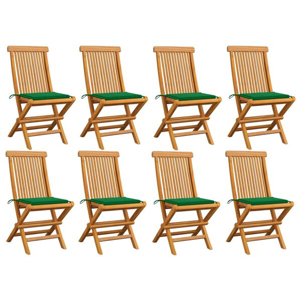 vidaXL Chaises de jardin et coussins vert lot de 8 Bois de teck massif