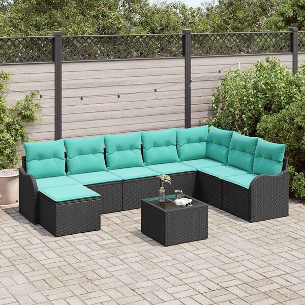 vidaXL Ensemble de canap&eacute; de jardin 9 pcs Noir Poly rotin