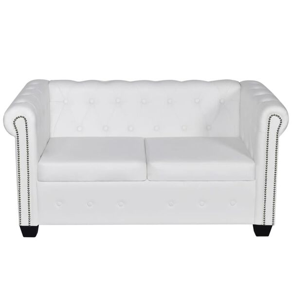 vidaXL Canap&eacute; Chesterfield &agrave; 2 places similicuir blanc