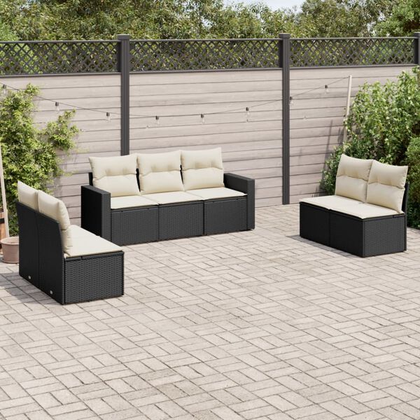 vidaXL Salon de jardin 7 pcs avec coussins noir r&eacute;sine tress&eacute;e