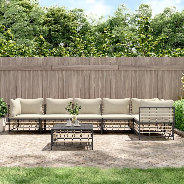 vidaXL Salon de jardin 7 pcs avec coussins anthracite r&eacute;sine tress&eacute;e