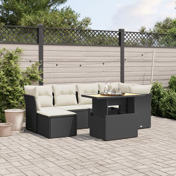 vidaXL Salon de jardin 7 pcs avec coussins noir r&eacute;sine tress&eacute;e