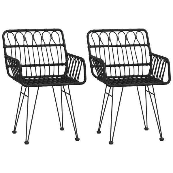 vidaXL Ensemble &agrave; manger de jardin 3 pcs Noir R&eacute;sine tress&eacute;e