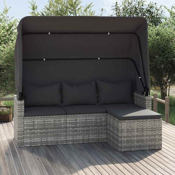 vidaXL Canap&eacute; de jardin 3 places avec toit et repose-pieds Gris