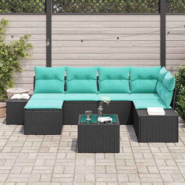 vidaXL Ensemble de canap&eacute; de jardin avec coussin 7 pcs Noir polyrotin
