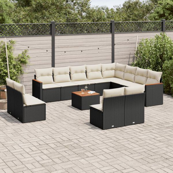 vidaXL Salon de jardin avec coussins 13 pcs noir résine tressée