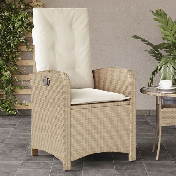 vidaXL Chaise inclinable de jardin avec coussins beige r&eacute;sine tress&eacute;e