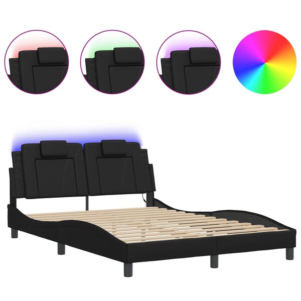vidaXL Cadre de lit Viana avec LED sans matelas noir 137x190 cm