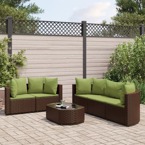 vidaXL Salon de jardin avec coussins 6 pcs marron r&eacute;sine tress&eacute;e