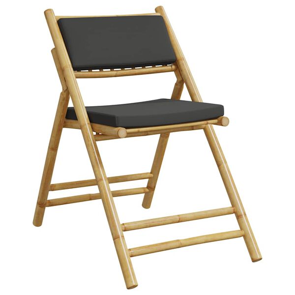vidaXL Chaises de bistro pliantes lot de 4 coussins gris foncé bambou