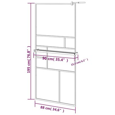 vidaXL Paroi de douche avec étagère Noir 90x195 cm Verre ESG&Aluminium