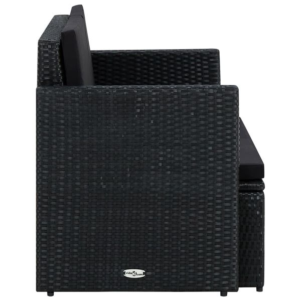 vidaXL Canap&eacute; de jardin &agrave; 2 places avec coussins Noir R&eacute;sine tress&eacute;e