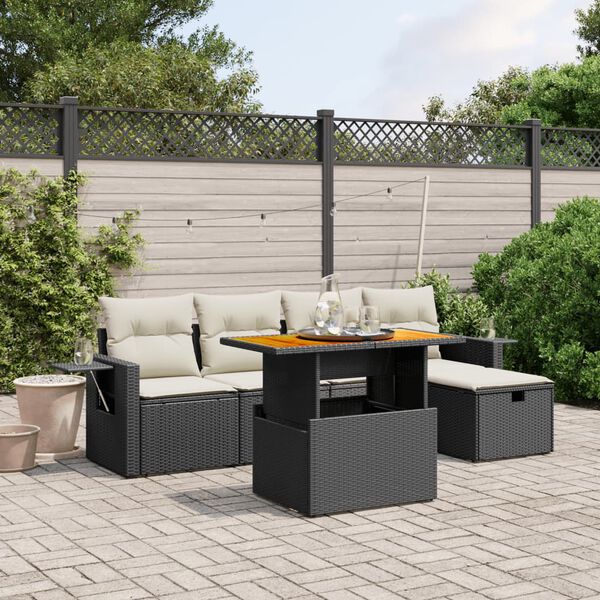 vidaXL Salon de jardin 6 pcs avec coussins noir r&eacute;sine tress&eacute;e