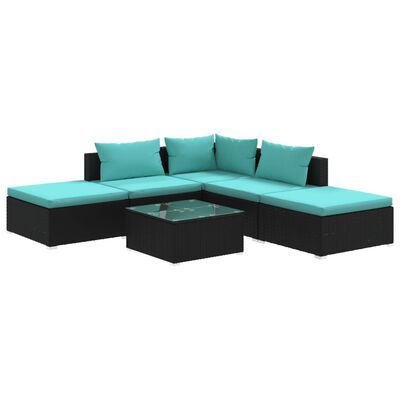 vidaXL Salon de jardin 6 pcs avec coussins Résine tressée Noir