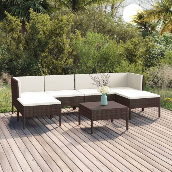 vidaXL Salon de jardin 7 pcs avec coussins R&eacute;sine tress&eacute;e Marron