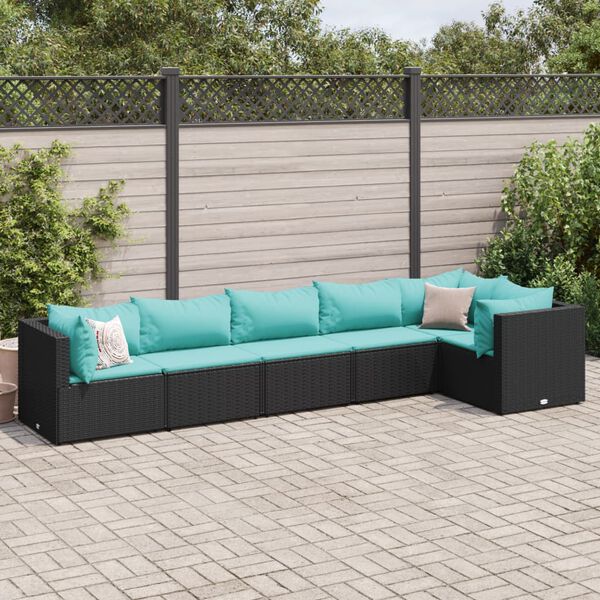 vidaXL Salon de jardin 6 pcs avec coussins Noir R&eacute;sine tress&eacute;e