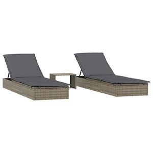 vidaXL Transats 2 pcs avec table gris r&eacute;sine tress&eacute;e