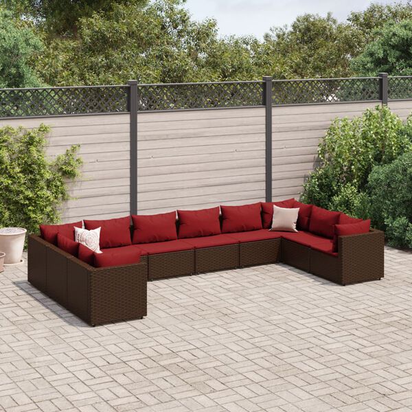 vidaXL Salon de jardin 10 pcs avec coussins marron r&eacute;sine tress&eacute;e