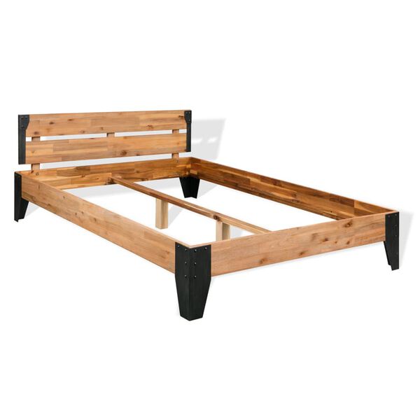 vidaXL Cadre de lit avec 2 tables de chevet bois d'acacia massif acier