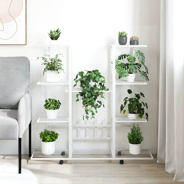 vidaXL Jardini&egrave;re avec roues 94,5x24,5x91,5 cm Blanc Fer