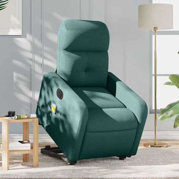 vidaXL Fauteuil inclinable de massage &eacute;lectrique vert fonc&eacute; tissu