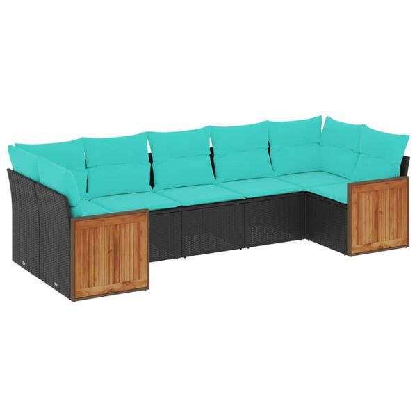 vidaXL Salon de jardin 7 pcs avec coussins noir r&eacute;sine tress&eacute;e