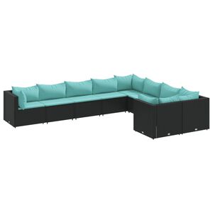 vidaXL Salon de jardin 9 pcs avec coussins noir r&eacute;sine tress&eacute;e