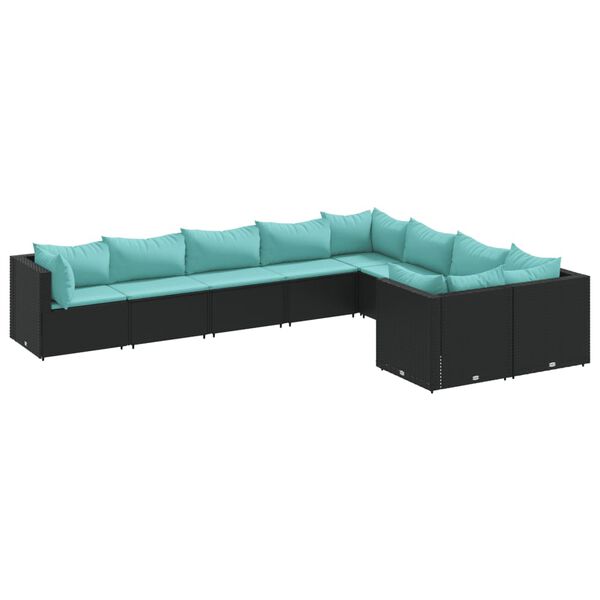 vidaXL Salon de jardin 9 pcs avec coussins noir r&eacute;sine tress&eacute;e