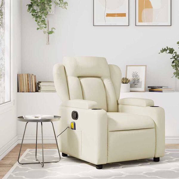 vidaXL Fauteuil de massage inclinable crème similicuir