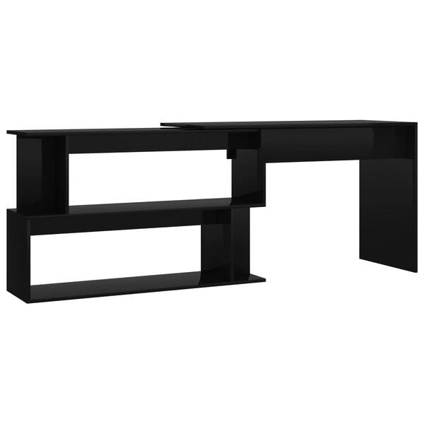 vidaXL Bureau d'angle Noir brillant 200x50x76 cm Aggloméré