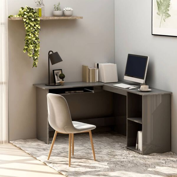 vidaXL Bureau d'angle forme de L Gris brillant 120x140x75cm Aggloméré