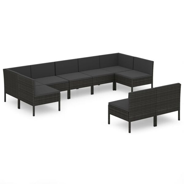 vidaXL Salon de jardin 9 pcs avec coussins R&eacute;sine tress&eacute;e Noir