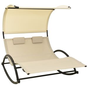 vidaXL Chaise longue double avec auvent Textil&egrave;ne Cr&egrave;me