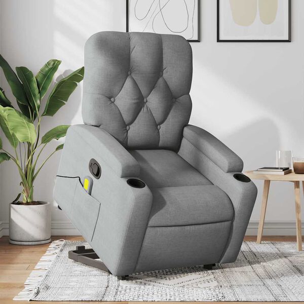 vidaXL Fauteuil inclinable de massage gris clair tissu