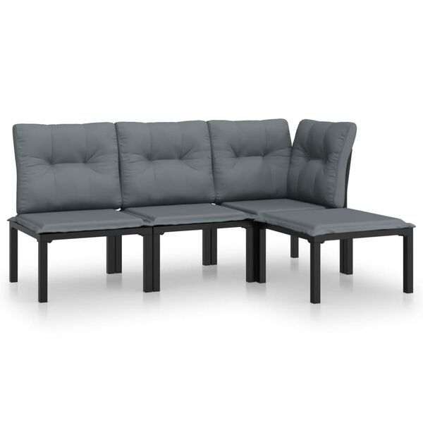vidaXL Salon de jardin 4 pcs noir et gris r&eacute;sine tress&eacute;e
