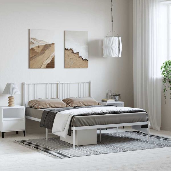 vidaXL Cadre de lit m&eacute;tal sans matelas et t&ecirc;te de lit blanc 135x190 cm