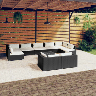 vidaXL Salon de jardin 10 pcs avec coussins Noir Résine tressée