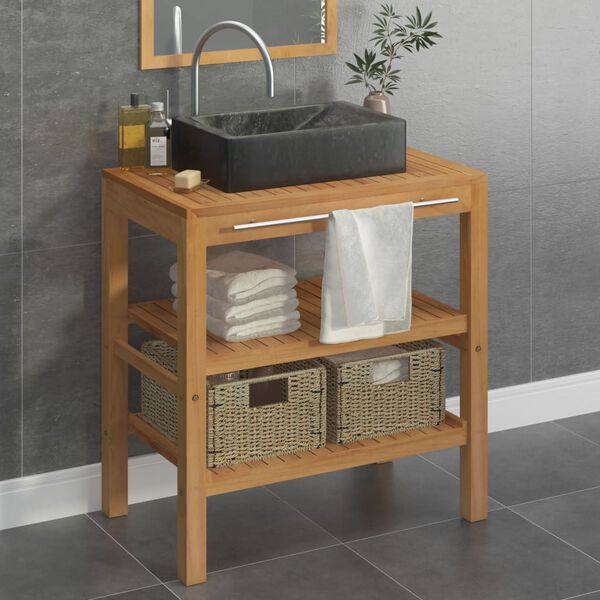 vidaXL Armoire de toilette Teck solide avec lavabo en marbre Noir