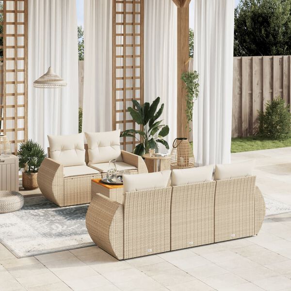 vidaXL Salon de jardin avec coussins 6 pcs beige r&eacute;sine tress&eacute;e